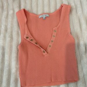 Love tree button up tank top cropped peach